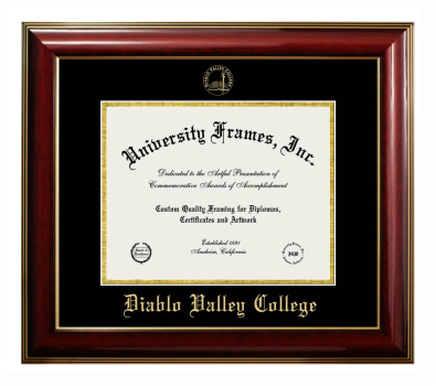 Diablo Valley College Diploma Frame in Classic Mahogany with Gold Trim with Black & Gold Mats for DOCUMENT: 8 1/2"H X 11"W  