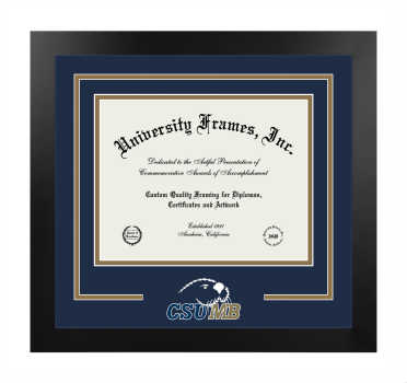 California State University, Monterey Bay Logo Mat Frame in Manhattan Black with Navy Blue & Bronze Mats for DOCUMENT: 8 1/2"H X 11"W  