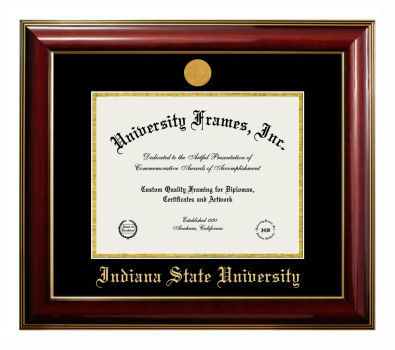 Indiana State University Diploma Frame in Classic Mahogany with Gold Trim with Black & Gold Mats for DOCUMENT: 8 1/2"H X 11"W  