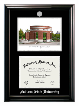 Double Opening with Campus Image (Stacked) Frame in Classic Ebony with Silver Trim with Black & Silver Mats for DOCUMENT: 8 1/2"H X 11"W  