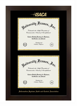 Double Degree (Stacked) Frame in Manhattan Espresso with Black & Gold Mats for DOCUMENT: 8 1/2"H X 11"W  , DOCUMENT: 8 1/2"H X 11"W  