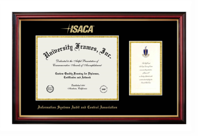 Diploma with Announcement Frame in Petite Mahogany with Gold Trim with Black & Gold Mats for DOCUMENT: 8 1/2"H X 11"W  ,  7"H X 4"W  