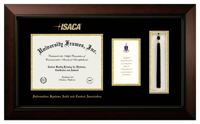 Diploma with Announcement & Tassel Box Frame in Legacy Black Cherry with Black & Gold Mats for DOCUMENT: 8 1/2"H X 11"W  ,  7"H X 4"W  