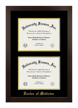 Double Degree (Stacked) Frame in Manhattan Espresso with Black & Gold Mats for DOCUMENT: 8 1/2"H X 11"W  , DOCUMENT: 8 1/2"H X 11"W  