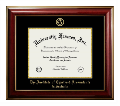 Diploma Frame in Classic Mahogany with Gold Trim with Black & Gold Mats for DOCUMENT: 8 1/2"H X 11"W  