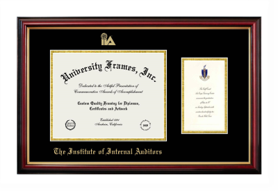 Diploma with Announcement Frame in Petite Mahogany with Gold Trim with Black & Gold Mats for DOCUMENT: 8 1/2"H X 11"W  ,  7"H X 4"W  