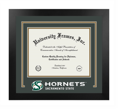 Logo Mat Frame in Manhattan Black with Forest Green & Bronze Mats for DOCUMENT: 8 1/2"H X 11"W  