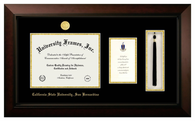 Diploma with Announcement & Tassel Box Frame in Legacy Black Cherry with Black & Gold Mats for DOCUMENT: 8 1/2"H X 11"W  ,  7"H X 4"W  