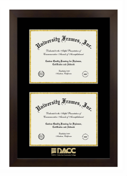 Double Degree (Stacked) Frame in Manhattan Espresso with Black & Gold Mats for DOCUMENT: 8 1/2"H X 11"W  , DOCUMENT: 8 1/2"H X 11"W  