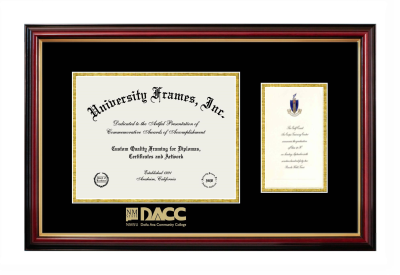 Diploma with Announcement Frame in Petite Mahogany with Gold Trim with Black & Gold Mats for DOCUMENT: 8 1/2"H X 11"W  ,  7"H X 4"W  