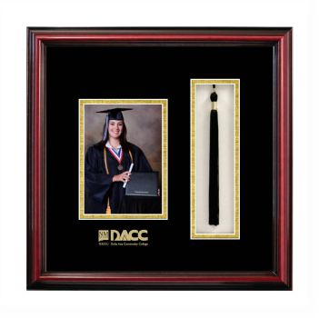 5 x 7 Portrait with Tassel Box Frame in Petite Cherry with Black & Gold Mats