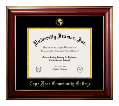 Cape Fear Community College Diploma Frame in Classic Mahogany with Gold Trim with Black & Gold Mats for DOCUMENT: 8 1/2"H X 11"W  