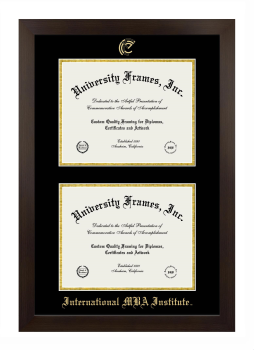 Double Degree (Stacked) Frame in Manhattan Espresso with Black & Gold Mats for DOCUMENT: 8 1/2"H X 11"W  , DOCUMENT: 8 1/2"H X 11"W  