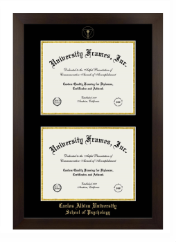 Double Degree (Stacked) Frame in Manhattan Espresso with Black & Gold Mats for DOCUMENT: 8 1/2"H X 11"W  , DOCUMENT: 8 1/2"H X 11"W  