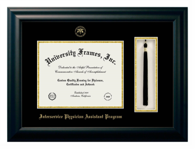 Diploma with Tassel Box Frame in Satin Black with Black & Gold Mats for DOCUMENT: 8 1/2"H X 11"W  