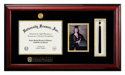 Diploma with 5 x 7 Portrait & Tassel Box Frame in Classic Mahogany with Black & Gold Mats for DOCUMENT: 8 1/2"H X 11"W  