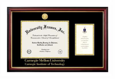 Diploma with Announcement Frame in Petite Mahogany with Gold Trim with Black & Gold Mats for DOCUMENT: 8 1/2"H X 11"W  ,  7"H X 4"W  