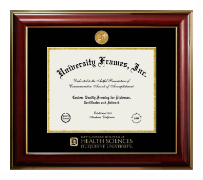 Diploma Frame in Classic Mahogany with Gold Trim with Black & Gold Mats for DOCUMENT: 8 1/2"H X 11"W  