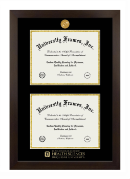 Double Degree (Stacked) Frame in Manhattan Espresso with Black & Gold Mats for DOCUMENT: 8 1/2"H X 11"W  , DOCUMENT: 8 1/2"H X 11"W  