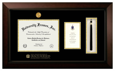 Diploma with Announcement & Tassel Box Frame in Legacy Black Cherry with Black & Gold Mats for DOCUMENT: 8 1/2"H X 11"W  ,  7"H X 4"W  