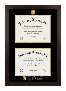 Double Degree (Stacked) Frame in Manhattan Espresso with Black & Gold Mats for DOCUMENT: 8 1/2"H X 11"W  , DOCUMENT: 8 1/2"H X 11"W  