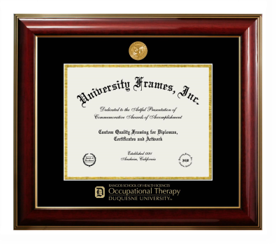 Diploma Frame in Classic Mahogany with Gold Trim with Black & Gold Mats for DOCUMENT: 8 1/2"H X 11"W  