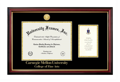 Diploma with Announcement Frame in Petite Mahogany with Gold Trim with Black & Gold Mats for DOCUMENT: 8 1/2"H X 11"W  ,  7"H X 4"W  