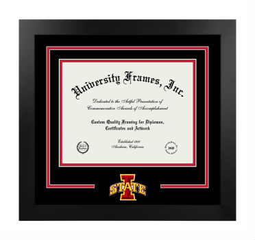 Logo Mat Frame in Manhattan Black with Black & Red Mats for DOCUMENT: 8 1/2"H X 11"W  