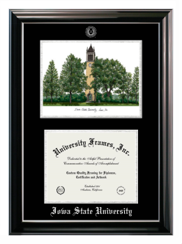 Double Opening with Campus Image (Stacked) Frame in Classic Ebony with Silver Trim with Black & Silver Mats for DOCUMENT: 8 1/2"H X 11"W  