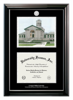 Double Opening with Campus Image (Stacked) Frame in Classic Ebony with Silver Trim with Black & Silver Mats for DOCUMENT: 8 1/2"H X 11"W  