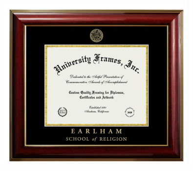 Earlham School of Religion Diploma Frame in Classic Mahogany with Gold Trim with Black & Gold Mats for DOCUMENT: 8 1/2"H X 11"W  