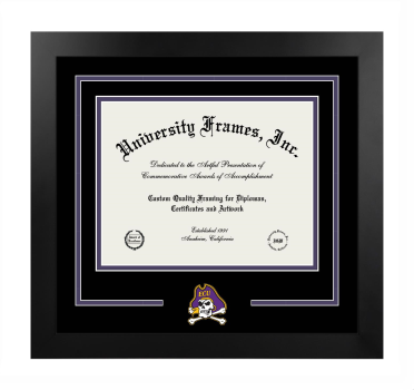 Logo Mat Frame in Manhattan Black with Black & Purple Mats for DOCUMENT: 8 1/2"H X 11"W  