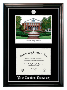 Double Opening with Campus Image (Stacked) Frame in Classic Ebony with Silver Trim with Black & Silver Mats for DOCUMENT: 8 1/2"H X 11"W  