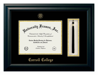 Diploma with Tassel Box Frame in Satin Black with Black & Gold Mats for DOCUMENT: 8 1/2"H X 11"W  