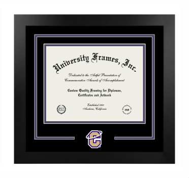 Logo Mat Frame in Manhattan Black with Black & Purple Mats for DOCUMENT: 8 1/2"H X 11"W  