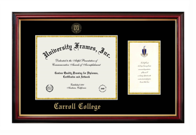 Diploma with Announcement Frame in Petite Mahogany with Gold Trim with Black & Gold Mats for DOCUMENT: 8 1/2"H X 11"W  ,  7"H X 4"W  