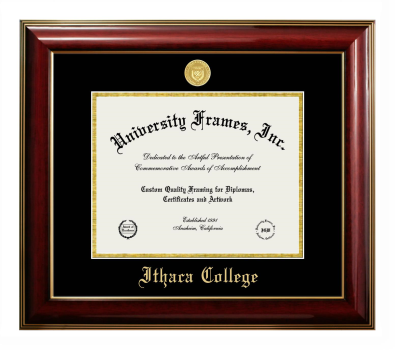 Ithaca College Diploma Frame in Classic Mahogany with Gold Trim with Black & Gold Mats for DOCUMENT: 8 1/2"H X 11"W  