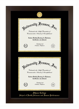 Double Degree (Stacked) Frame in Manhattan Espresso with Black & Gold Mats for DOCUMENT: 8 1/2"H X 11"W  , DOCUMENT: 8 1/2"H X 11"W  