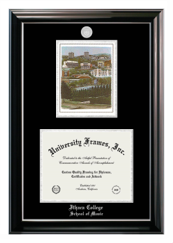 Double Opening with Campus Image (Stacked) Frame in Classic Ebony with Silver Trim with Black & Silver Mats for DOCUMENT: 8 1/2"H X 11"W  