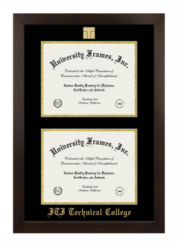 Double Degree (Stacked) Frame in Manhattan Espresso with Black & Gold Mats for DOCUMENT: 8 1/2"H X 11"W  , DOCUMENT: 8 1/2"H X 11"W  