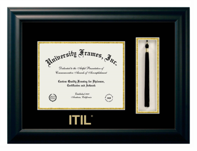 ITIL Diploma with Tassel Box Frame in Satin Black with Black & Gold Mats for DOCUMENT: 8 1/2"H X 11"W  