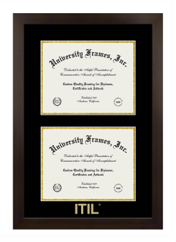 Double Degree (Stacked) Frame in Manhattan Espresso with Black & Gold Mats for DOCUMENT: 8 1/2"H X 11"W  , DOCUMENT: 8 1/2"H X 11"W  