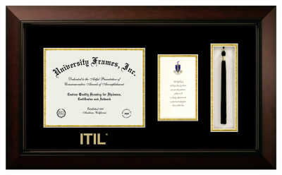 Diploma with Announcement & Tassel Box Frame in Legacy Black Cherry with Black & Gold Mats for DOCUMENT: 8 1/2"H X 11"W  ,  7"H X 4"W  