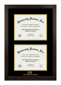 Double Degree (Stacked) Frame in Manhattan Espresso with Black & Gold Mats for DOCUMENT: 8 1/2"H X 11"W  , DOCUMENT: 8 1/2"H X 11"W  