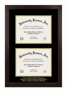 Double Degree (Stacked) Frame in Manhattan Espresso with Black & Gold Mats for DOCUMENT: 8 1/2"H X 11"W  , DOCUMENT: 8 1/2"H X 11"W  