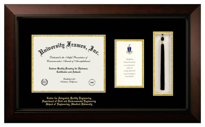 Diploma with Announcement & Tassel Box Frame in Legacy Black Cherry with Black & Gold Mats for DOCUMENT: 8 1/2"H X 11"W  ,  7"H X 4"W  