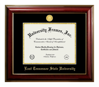 East Tennessee State University Diploma Frame in Classic Mahogany with Gold Trim with Black & Gold Mats for DOCUMENT: 8 1/2"H X 11"W  