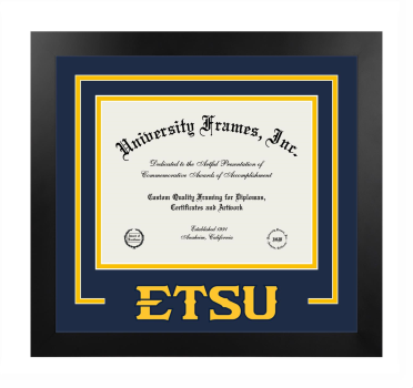 Logo Mat Frame in Manhattan Black with Navy Blue & Amber Mats for DOCUMENT: 8 1/2"H X 11"W  