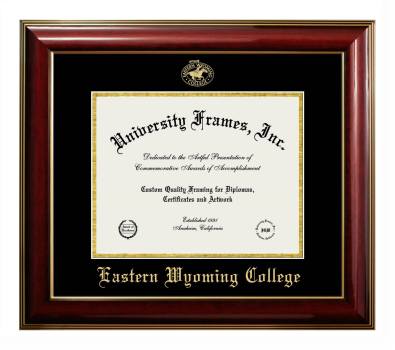 Eastern Wyoming College Diploma Frame in Classic Mahogany with Gold Trim with Black & Gold Mats for DOCUMENT: 8 1/2"H X 11"W  