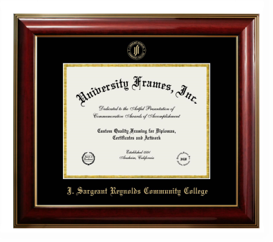 J. Sargeant Reynolds Community College Diploma Frame in Classic Mahogany with Gold Trim with Black & Gold Mats for DOCUMENT: 8 1/2"H X 11"W  